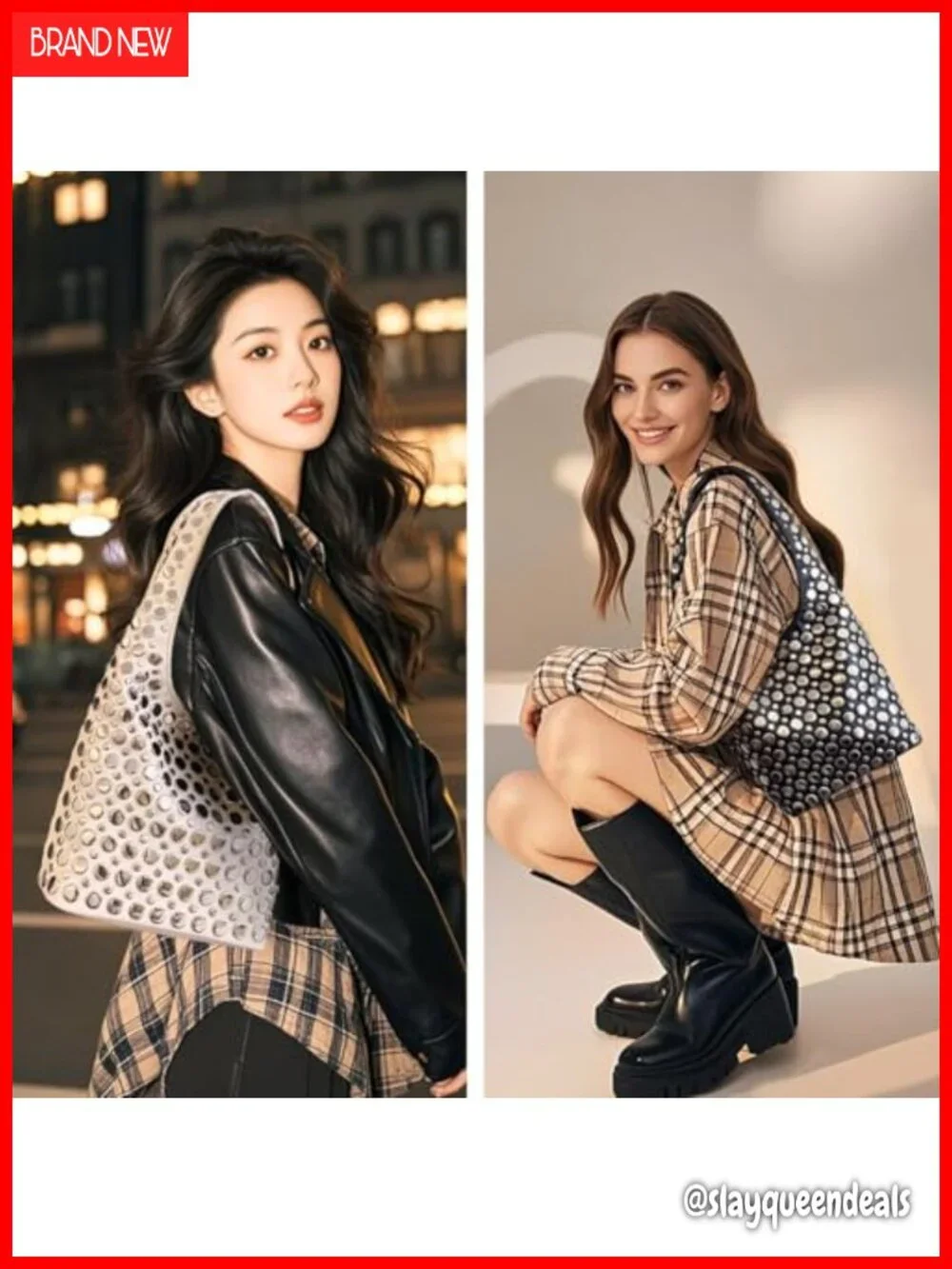 Y2K Hobo Shoulder Bag Punk Studded Top Handle Tote Handbag for Women